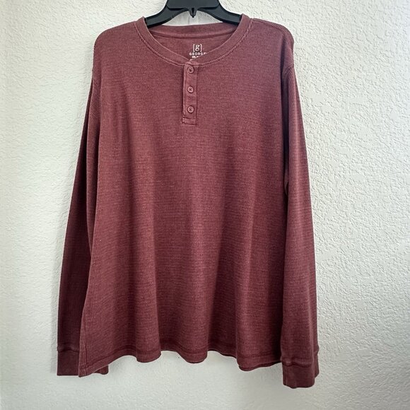 George Thermal Henley Shirt Mens 2XL Burgundy Cotton L/S Workwear Utility Chores - Picture 1 of 11
